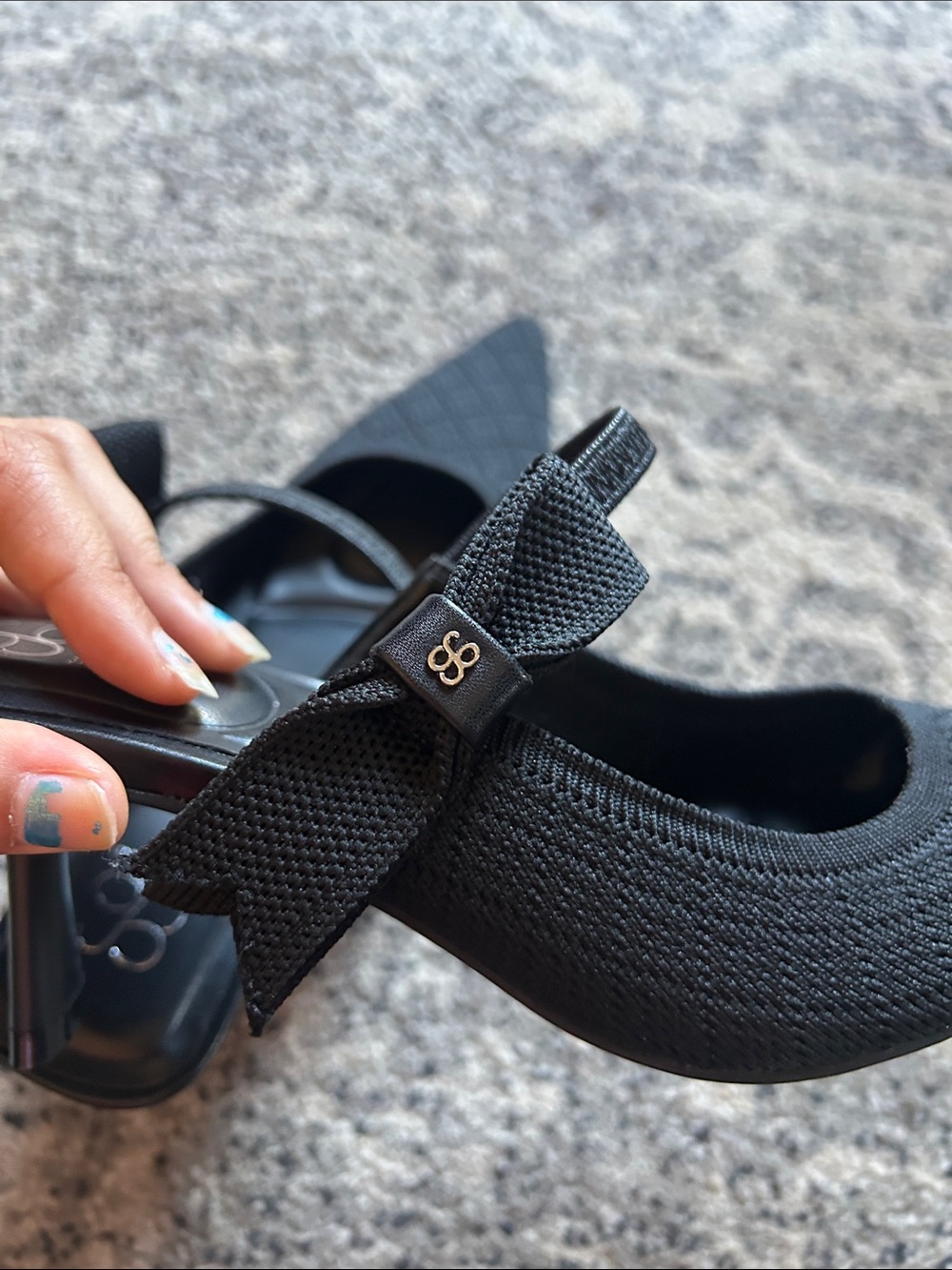 Cosy Island Black Pointed Mary Jane Bow Heels - Picture 8 of 8